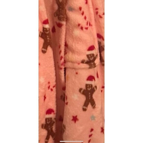 Christmas pastel pink gingerbread O/S HOLIDAY women’s  ROBE fleece - Picture 10 of 10